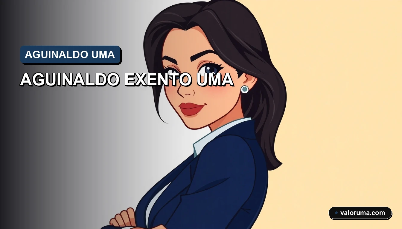 Ilustración vectorial plana estilo Corporate Memphis de una contadora profesional atractiva en retrato de medio cuerpo, junto a documentos oficiales y un sello fiscal, fondo azul corporativo profundo, espacio vacío a la izquierda, tema de aguinaldo exento en UMAS 2026 para empleados en México.