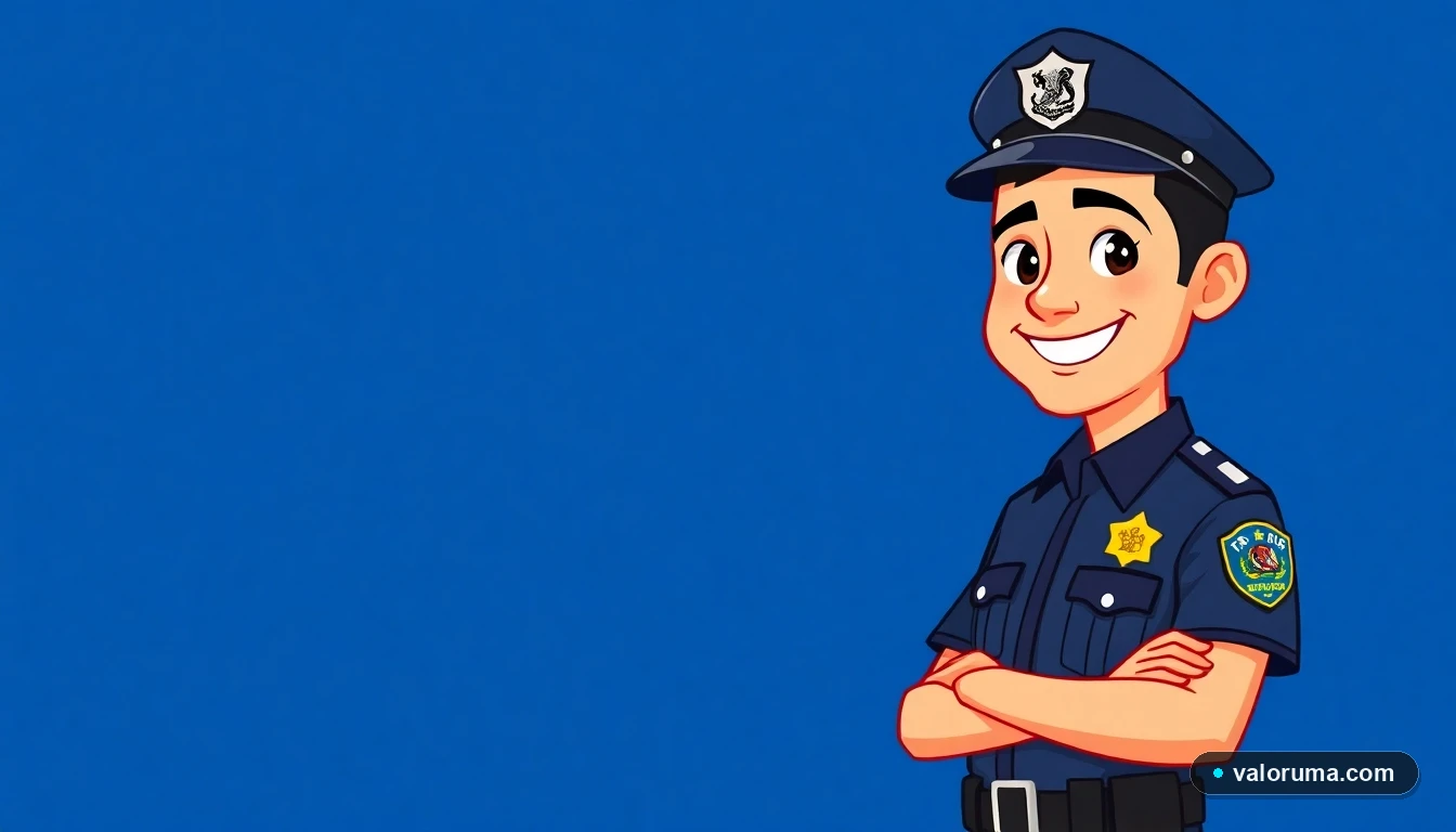 Oficial de tránsito sonriente, ilustración vectorial 2D para calcular multas UMAS 2026.