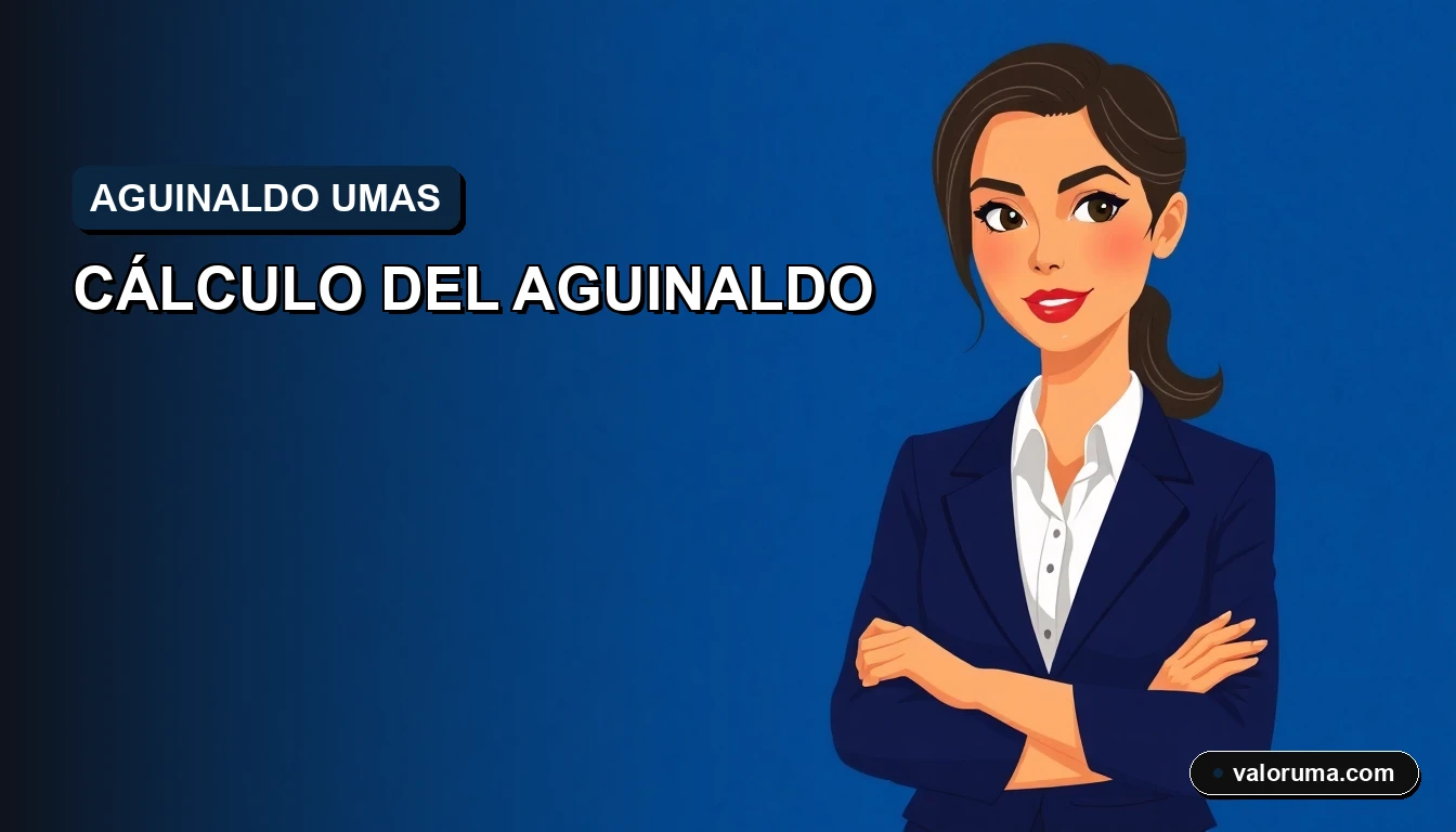 Ilustración 2D plana de un contador atractivo de medio cuerpo al borde derecho, estilo Corporate Memphis, fondo azul profundo vacío a la izquierda y centro, para blog sobre cálculo de aguinaldo en UMAS 2026 en México