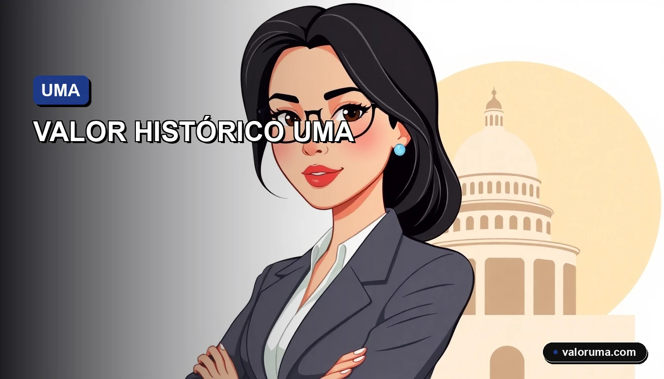 Ilustración vectorial corporativa de una asesora fiscal mexicana explicando el valor histórico de la Unidad de Medida y Actualización (UMA) frente a un gráfico de tendencia. Estilo plano moderno, paleta de azules profundos.