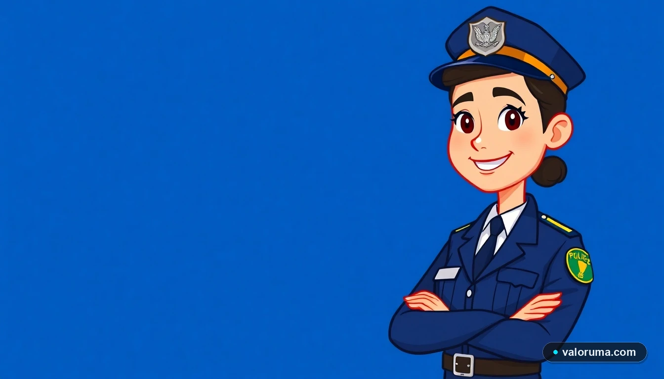 Ilustración vectorial de un oficial de tránsito amigable, representando el cálculo de multas vehiculares en UMA.