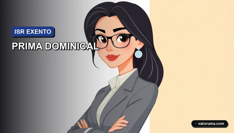 Ilustración vectorial corporativa en estilo Memphis sobre el límite de la prima dominical exenta de ISR para 2026, mostrando a una contadora profesional.