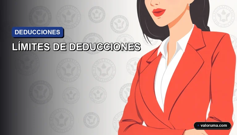 Ilustración vectorial corporativa de una contadora mexicana profesional, con fondo minimalista y paleta de azules, representando el tema de límites de deducciones personales en UMAS para la declaración anual.