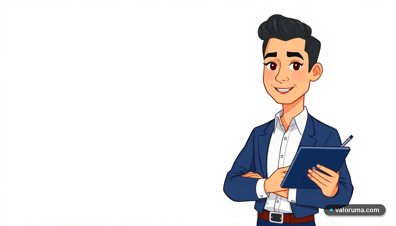 Ilustración 2D de un contador mexicano revisando el reparto de utilidades en una tableta, fondo corporativo vacío.
