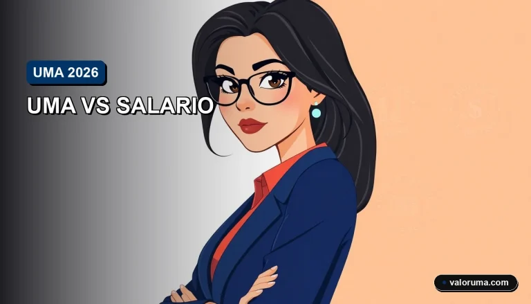 Ilustración vectorial corporativa de un asesor fiscal mexicano explicando las diferencias clave entre la UMA y el Salario Mínimo para el año 2026.